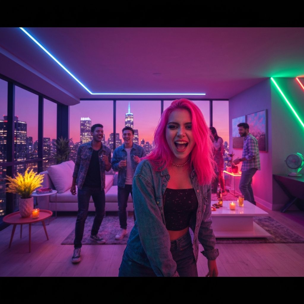 Gen Z thriving in vibrant urban apartment